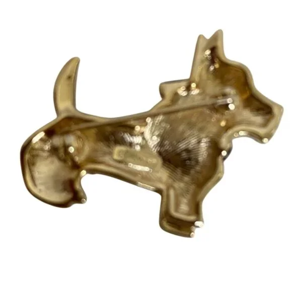 Vintage Monet Rhinestone-Encrusted Scottie Dog Brooch Pin with Black Bow Accent - Picture 2 of 6